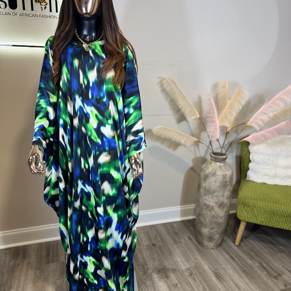 Elegant Blue and Green Maxi Dress